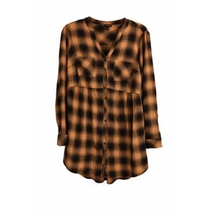 Torrid Black & Tan Plaid Peplum Flannel Top – Size 0 (Fits Like L/XL)